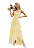 Women’s Long Bridesmaid Dresses Sleeveless V-Neck Formal Wedding Guest Chiffon Prom Gowns for Teens