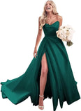 Trägerloses Ballkleid, langes Ballkleid, Satin-Brautkleid für die Braut, A-Linie, formelle Abendkleider mit Schlitz 
