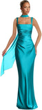 Mermaid Bridesmaid Dresses with Scarf 2027 Long Satin Spaghetti Straps Ruched Formal Evening Party Dress for Women