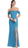 Kingbridal Gowns Off Shoulder Chiffon Bridesmaid Dresses for Women 2026 Long Ruched Cowl Neck Formal Evening Party Dress with Slit