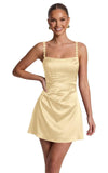 Satin Homecoming Dresses for Teens 2026 Spaghetti Straps Short Prom Dress A-line Pleated Cocktail Party Gowns