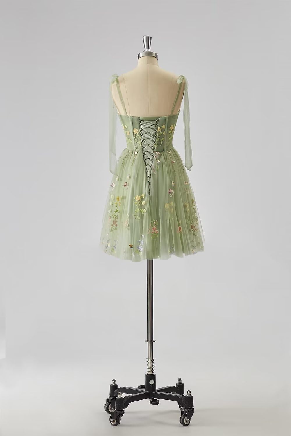 Vestidos de fiesta para mujer, con tirantes finos, cortos, bordados de flores, tul, vestidos formales 