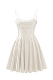 Spaghetti Straps Satin Homecoming Dresses for Teens Ruched Corset Short Prom Dresses 2026