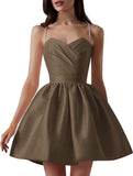 Satin Homecoming Dresses for Teens Spaghetti Straps Short Prom Dress A-Line Cocktail Wedding Guest Dress