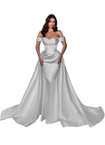 Mermaid Satin Prom Dresses for Women 2027 Long Off Shoulder Ruched Corset Formal Evening Dress Detachable Train