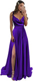 Vestidos de fiesta largos de satén con abertura alta para mujer, 2024, tirantes finos ajustables, vestidos de fiesta formales con bolsillos 