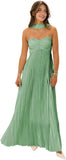 Flowy Chiffon Bridesmaid Prom Dress with Scarf Strapless Pleated Formal Evening Dresses