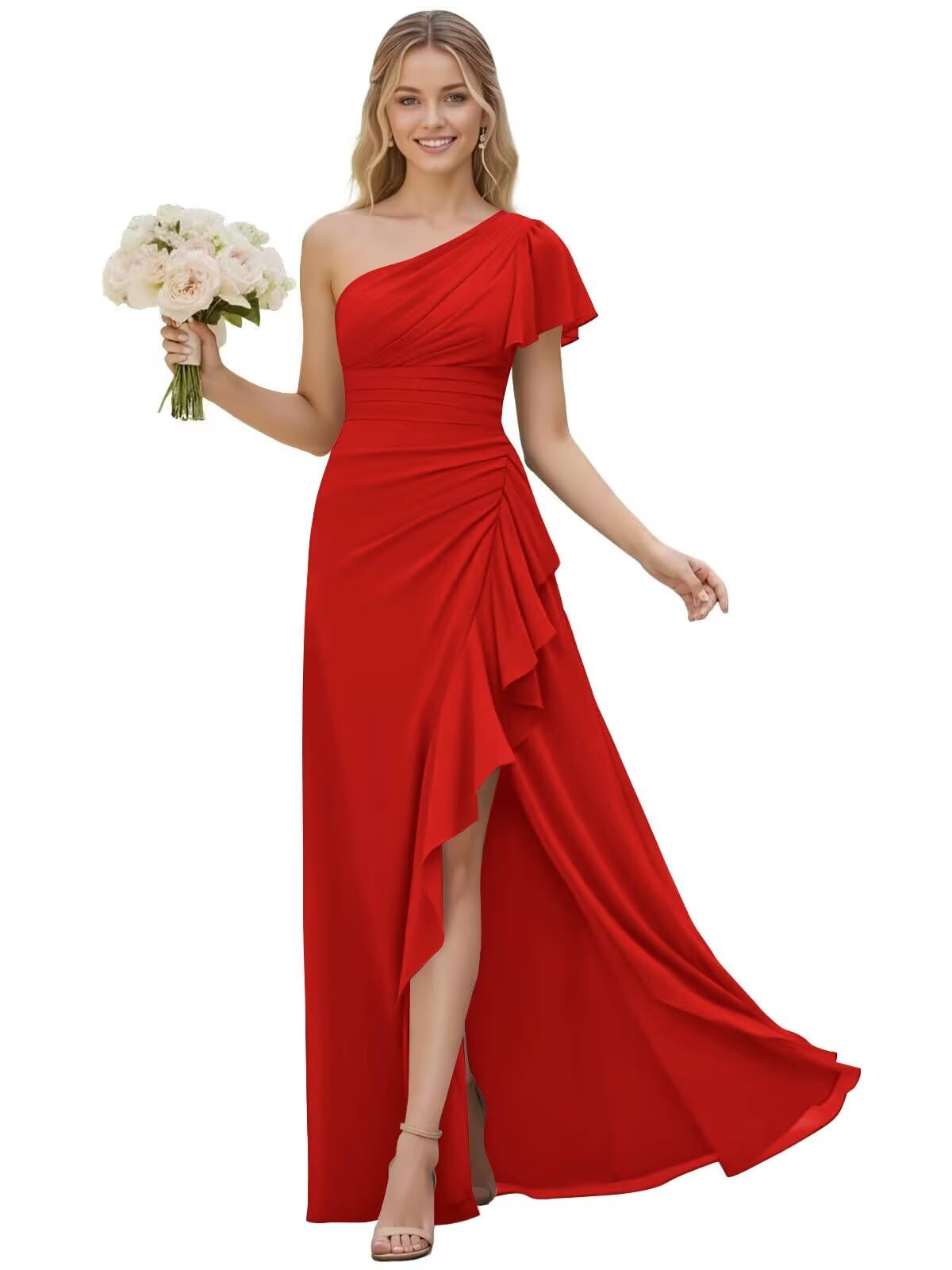 One Shoulder Chiffon Bridesmaid Dresses for Women 2026 A-line Formal Dress