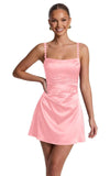 Satin Homecoming Dresses for Teens 2026 Spaghetti Straps Short Prom Dress A-line Pleated Cocktail Party Gowns