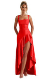 Mermaid Satin Bridesmaid Dresses for Women 2027 Long Ruffles High Low Prom Formal Evening Party Dress with Slit