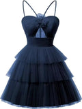Tulle Homecoming Dresses 2027 Layered Spaghetti Straps Short Prom Dress A-Line Prom Cocktail Party Gown