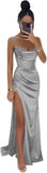 Women's Satin Prom Dresses 2025 Split Halter Mermaid Corset Beaded Formal Dresses Evening Gowns