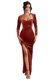 Long Sleeve Mermaid Bridesmaid Dresses for Wedding 2027 Long Velvet Tight Prom Formal Evening Party Gown with Slit