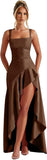 Mermaid Satin Bridesmaid Dresses for Women 2027 Long Ruffles High Low Prom Formal Evening Party Dress with Slit