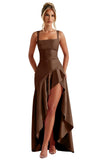 Mermaid Satin Bridesmaid Dresses for Women 2027 Long Ruffles High Low Prom Formal Evening Party Dress with Slit