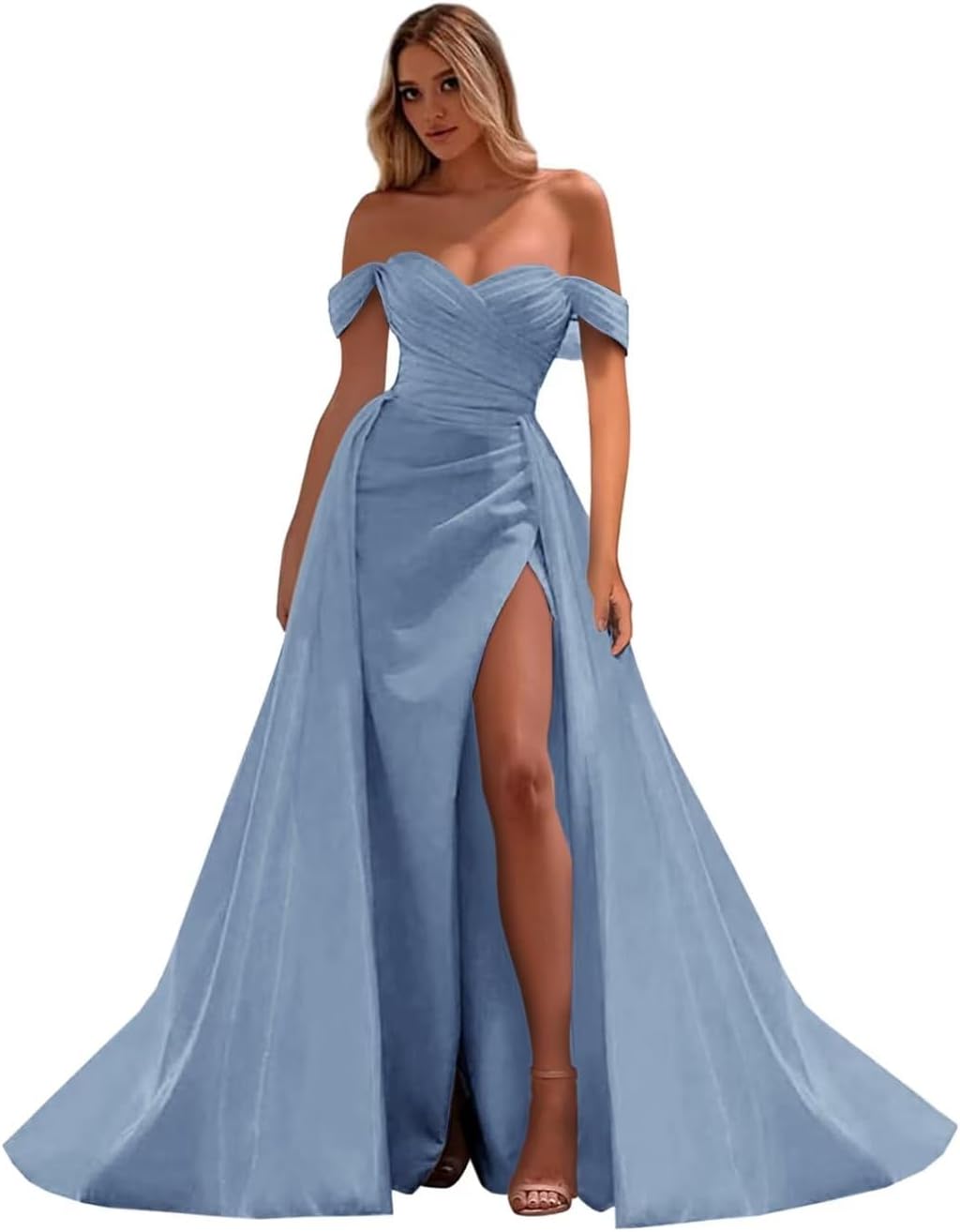 Vestidos de fiesta de satén con hombros descubiertos, corte sirena, fruncido, de noche formal, para mujer 