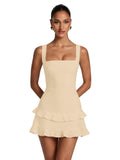 Spaghetti Straps Satin Homecoming Dresses for Teens 2026 Square Neck Tiered Ruffles Short Prom Dress
