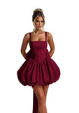 Puffy Satin Homecoming Dresses Mini A-line Short Prom Dress with Bow Cocktail Party Gown