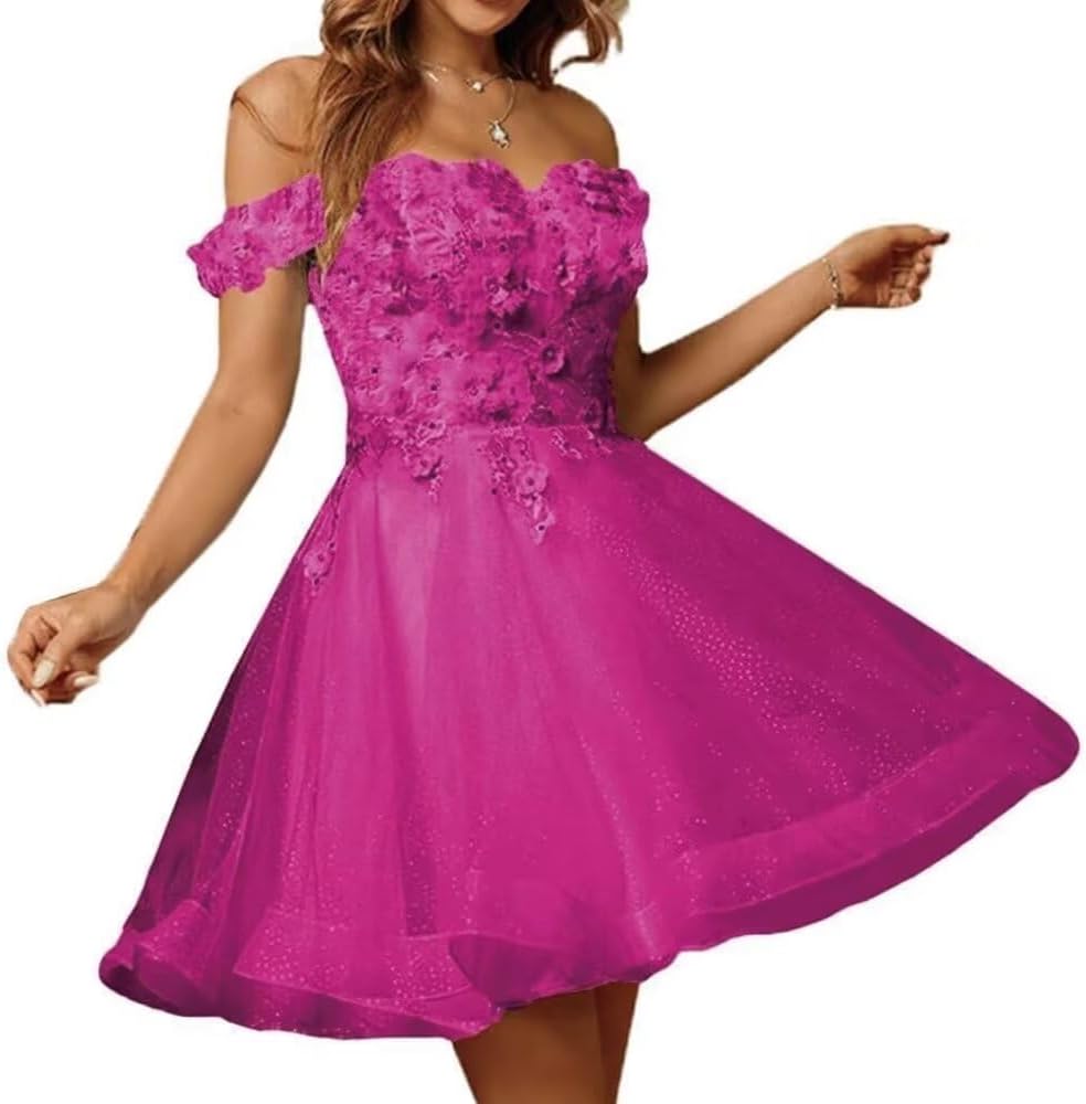 Sparkly Tulle Homecoming Dresses for Teens 2027 3D Flowers Cocktail Gowns Off Shoulder Short Prom Dresses
