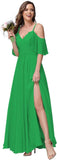 Women's Long Spaghetti Straps Bridesmaid Dress with Slit Off Shoulder Chiffon Formal Party Gowns
