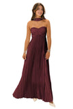 Flowy Chiffon Bridesmaid Prom Dress with Scarf Strapless Pleated Formal Evening Dresses