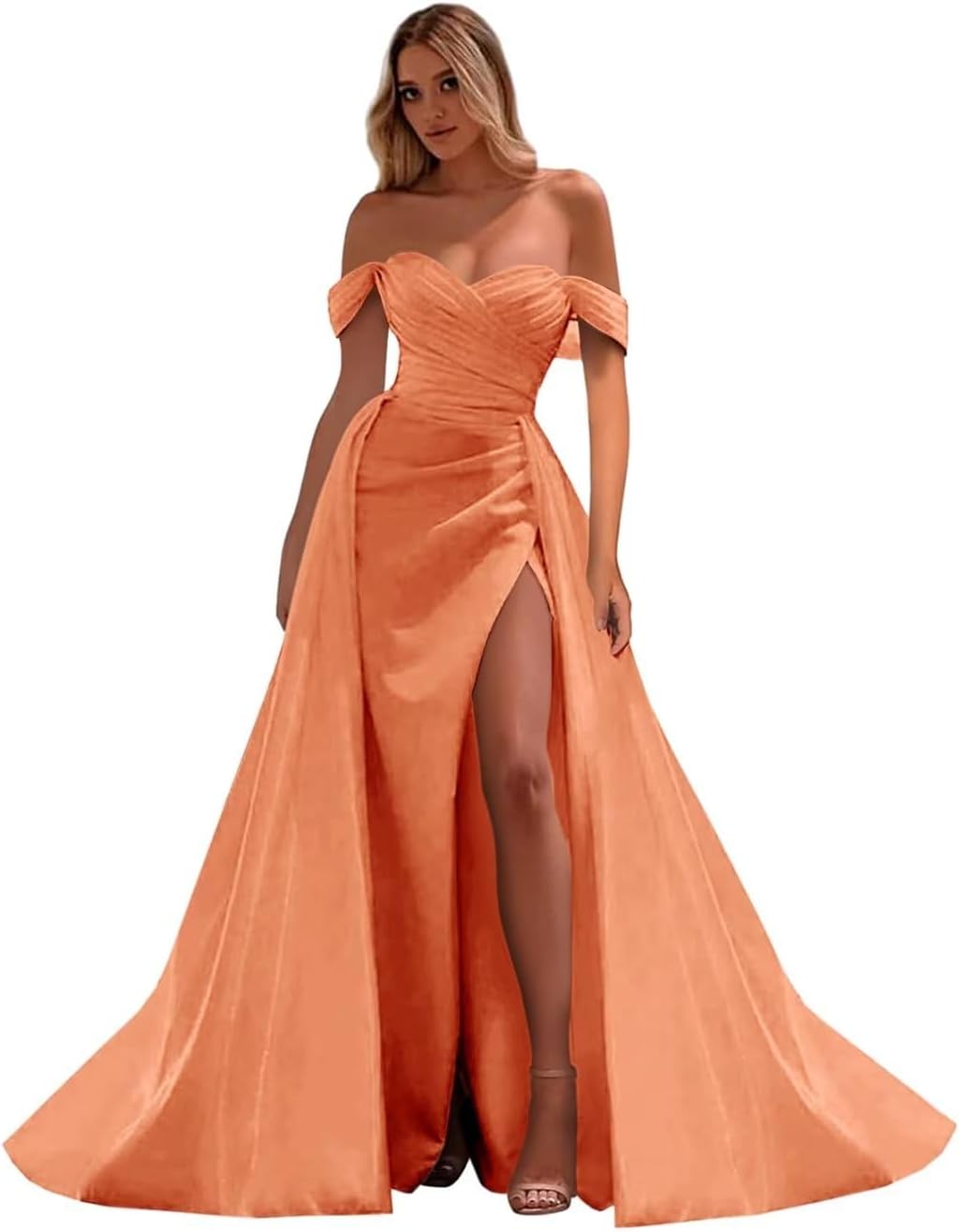 Vestidos de fiesta de satén con hombros descubiertos, corte sirena, fruncido, de noche formal, para mujer 