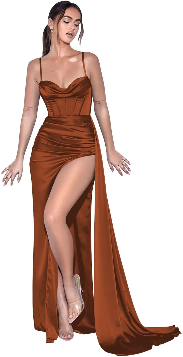 Spaghetti Straps Mermaid Prom Dresses Long Ball Gown 2025 Corset Sexy Slit Pleat Formal Evening Gowns