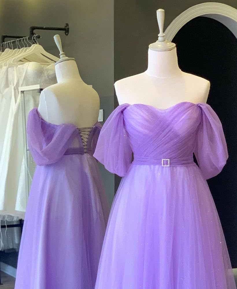 Glitter Tulle Prom Dresses Off The Shoulder Sweetheart Puffy Long Evening Gowns for Women 2027