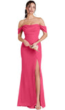 Kingbridal Gowns Off Shoulder Chiffon Bridesmaid Dresses for Women 2026 Long Ruched Cowl Neck Formal Evening Party Dress with Slit