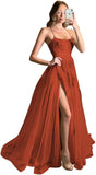 Women's Lace Criss-Cross Prom Dresses with Slit Spaghetti Straps Long Formal Evening Gowns