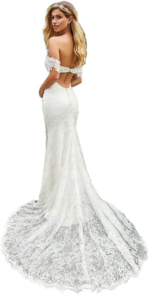 Damen Meerjungfrau Brautkleid mit Spitzenapplikationen und langen Ärmeln, V-Ausschnitt