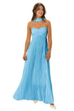 Women's Strapless Chiffon Bridesmaid Dresses with Scarf Long A-Line Pleated Formal Evening Dress