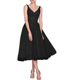 Tea Length A-Line V Neck Formal Evening Party Gowns for Women Sleeveless Puffy Midi Tulle Cocktail Prom Dress