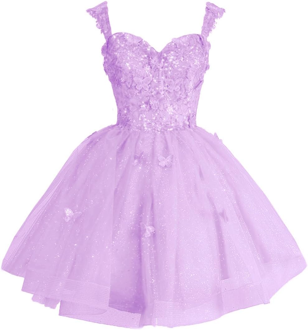 Off Shoulder Glitter Tulle Homecoming Dresses for Teens 3D Butterfly Short Prom Dress Sequin Quinceanera Dresses