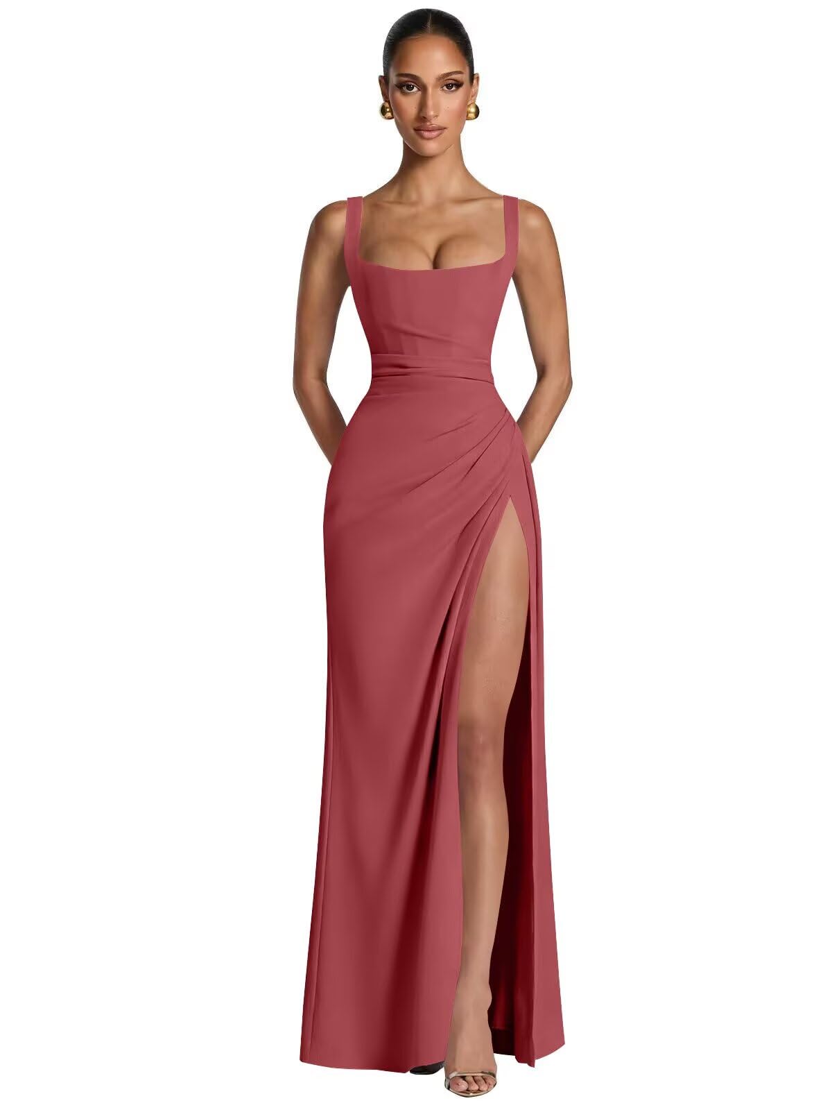 Kingbridal Mermaid Bridesmaid Dresses for Women Square Neck Formal Dress with Slit