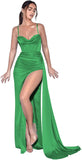 Spaghetti Straps Mermaid Prom Dresses Long Ball Gown 2025 Corset Sexy Slit Pleat Formal Evening Gowns