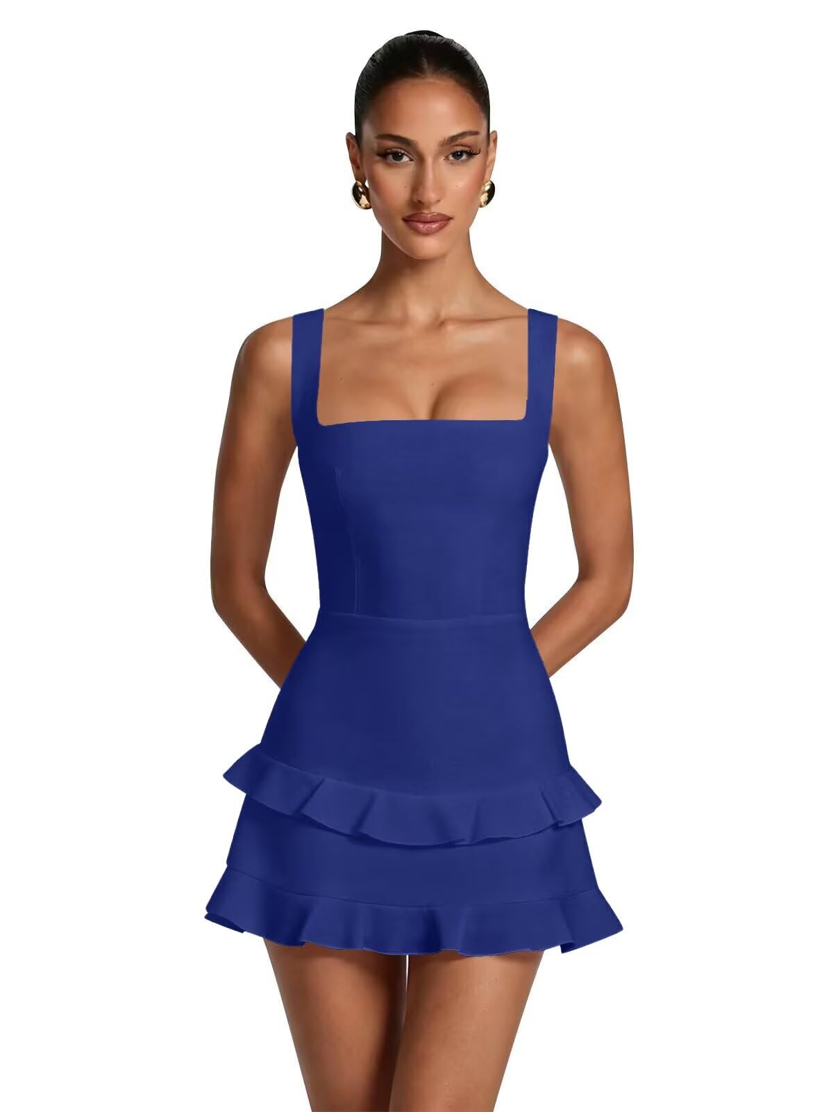 Spaghetti Straps Satin Homecoming Dresses for Teens 2026 Square Neck Tiered Ruffles Short Prom Dress