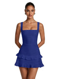 Spaghetti Straps Satin Homecoming Dresses for Teens 2026 Square Neck Tiered Ruffles Short Prom Dress