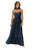 Flowy Chiffon Bridesmaid Prom Dress with Scarf Strapless Pleated Formal Evening Dresses