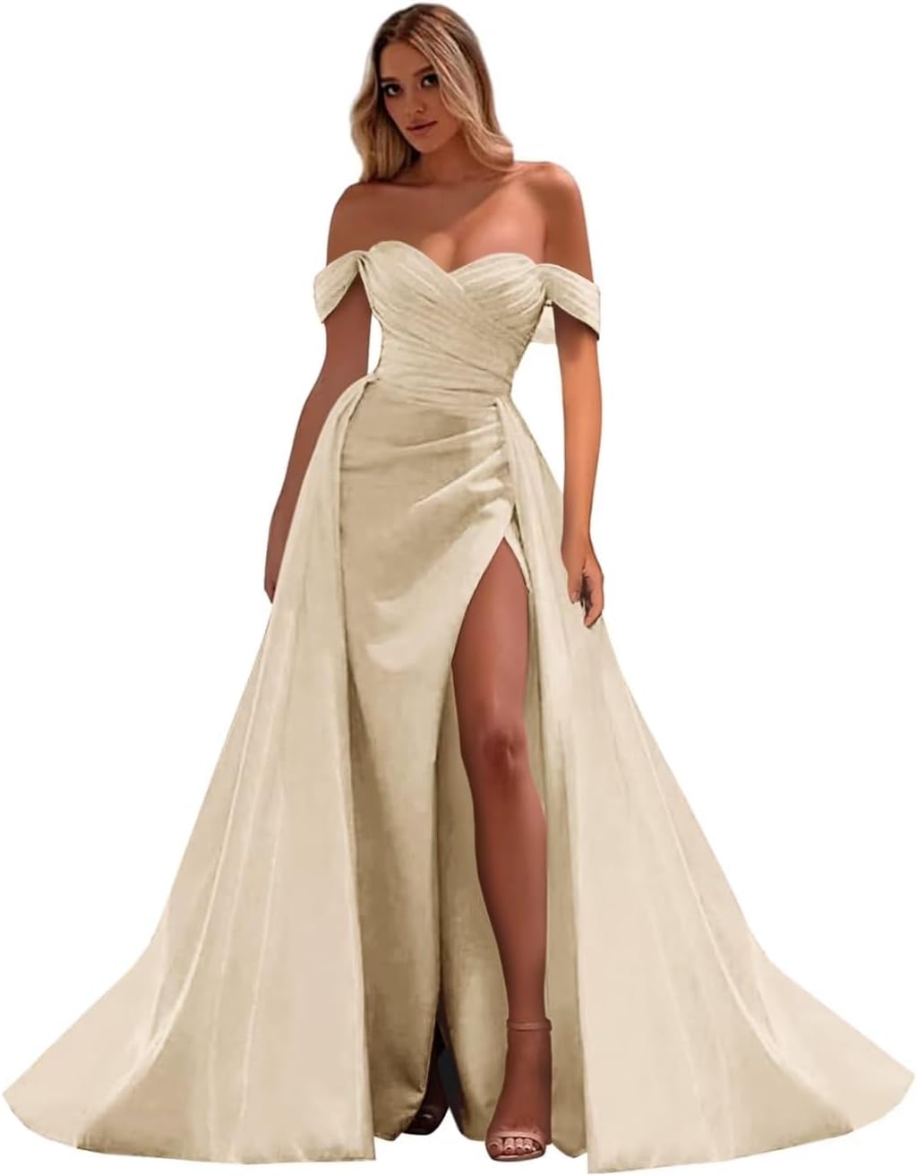 Vestidos de fiesta de satén con hombros descubiertos, corte sirena, fruncido, de noche formal, para mujer 