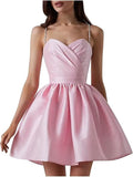 Satin Homecoming Dresses for Teens Spaghetti Straps Short Prom Dress A-Line Cocktail Wedding Guest Dress
