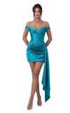 Satin Homecoming Dresses for Teens 2026 Off Shoulder Short Prom Dress Tight Pleated Cocktail Party Gowns