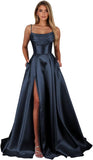 Satin Prom Dresses for Teens Long A-Line Cowl Neck Formal Evening Gown with Slit 2026 Maxi Ball Gowns