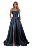 Satin Prom Dresses for Teens Long A-Line Cowl Neck Formal Evening Gown with Slit 2026 Maxi Ball Gowns