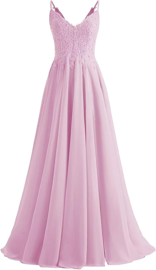 Lace Bridesmaid Dresses for Wedding with Slit Spaghetti Straps Chiffon Aline Formal Evening Party Gowns