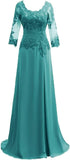 Women's Lace Appliqued Mother of The Bride Dresses 3/4 Sleeves Scoop Long Formal Evening Dress