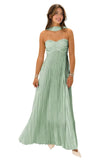 Women's Strapless Chiffon Bridesmaid Dresses with Scarf Long A-Line Pleated Formal Evening Dress