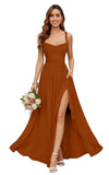 Chiffon Bridesmaid Dresses for Women Long Spaghetti Straps A-line Pleated Formal Evening Party Gowns with Pockets