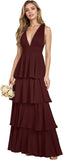 V Neck Chiffon Bridesmaid Dresses for Women 2027 Long Tiered A-Line Ruffles Formal Evening Party Dress