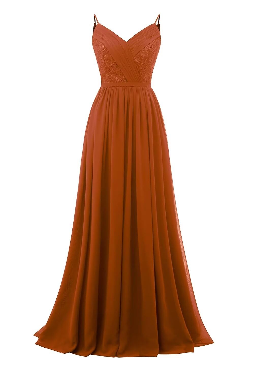 Women's Lace Chiffon Bridesmaid Dresses for Wedding Long Spaghetti Straps Bodice Formal Party Gown with Pockets